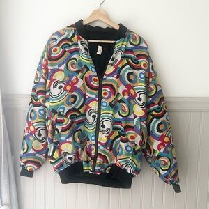⭐️ NEW Vintage 80s Kasanova Silk Colorful Geometric Bomber Jacket women’s large